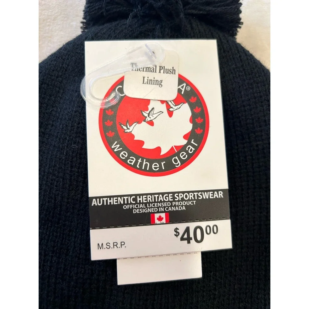 CANADA WEATHER GEAR Black Fleece Lined Logo Beanie Winter Hat